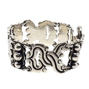 Taxco Mexico Sterling Silver Scroll Link Bracelet #22527